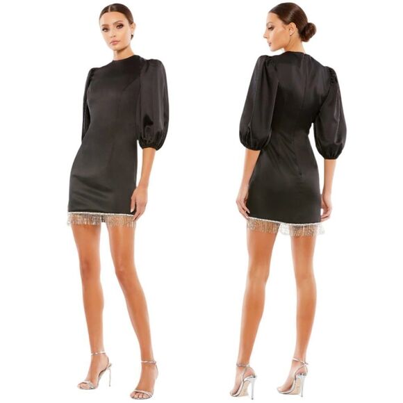 Ieena for Mac Duggal | Beaded Fringe Hem Mini Dress NWT Sz 8 - Picture 1 of 7
